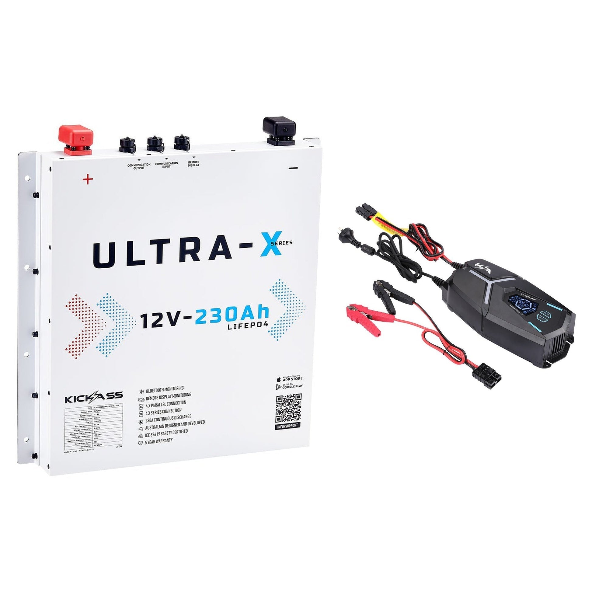 KickAss ProductsKickAss 230Ah Arctic White Slimline Lithium Battery Bundle with 32A Smart ChargerKA-LION-SLIM-W-CHG-230AH