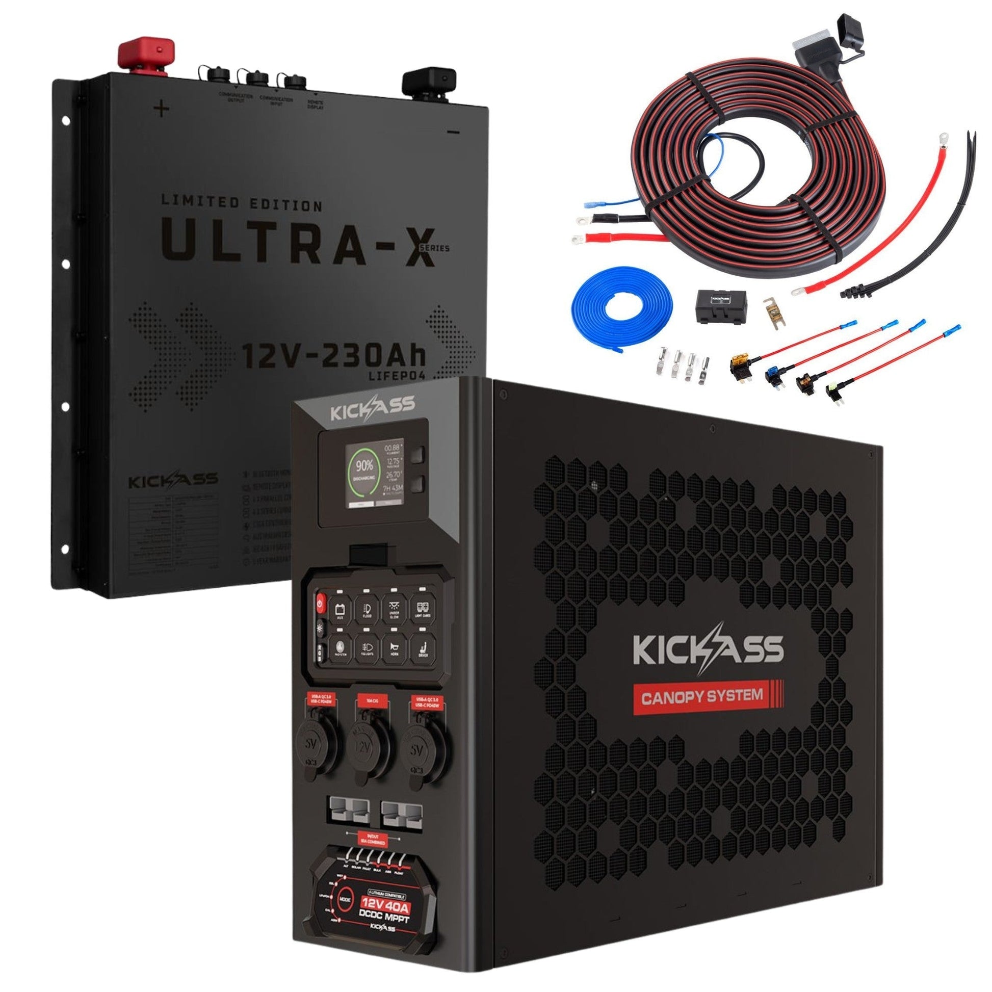 KickAss ProductsKickAss 230Ah Lithium Complete Dual Battery Kit with 40A DCDC Charger, Canopy Power System & Wiring KitBUNDLE-KA12230SLIMX-KA40A8WSCPSL-KAHDDBB