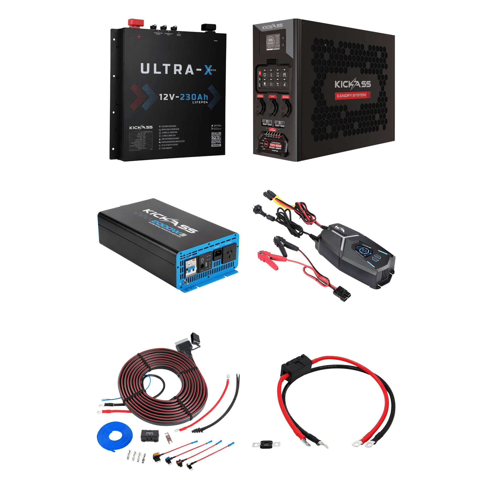 KickAss ProductsKickAss 230Ah Ultra - X Lithium Slimline Complete Dual Battery Kit with 2000W Inverter, 40A DCDC Charger & WiringBUNDLE-KA12230SLIMX-LION-KA40A8WSCPSL-K.