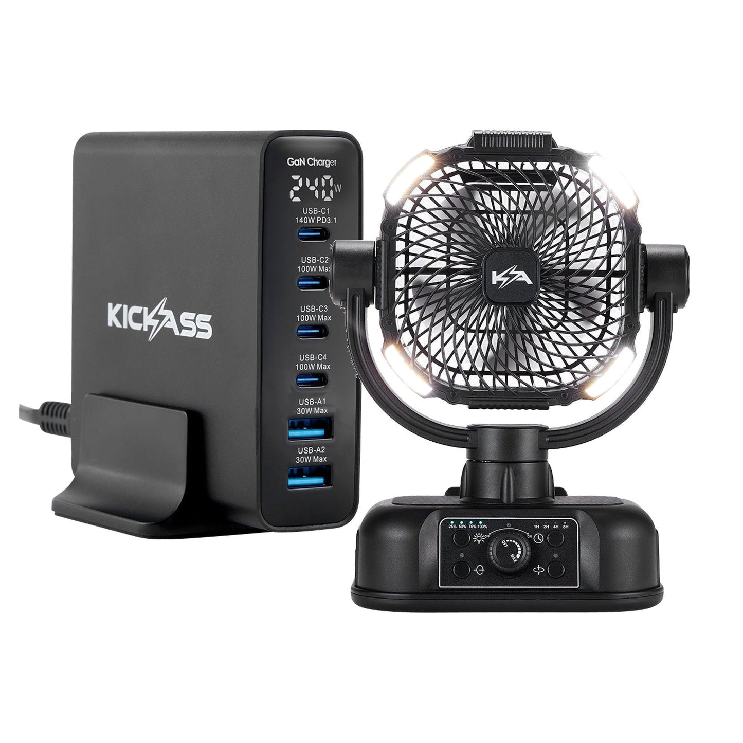 KickAss ProductsKickAss 240W GaN USB - C Charger + 360 Oscillating Camping Fan BundleKABUNDLE-FC240W-CAMPFAN