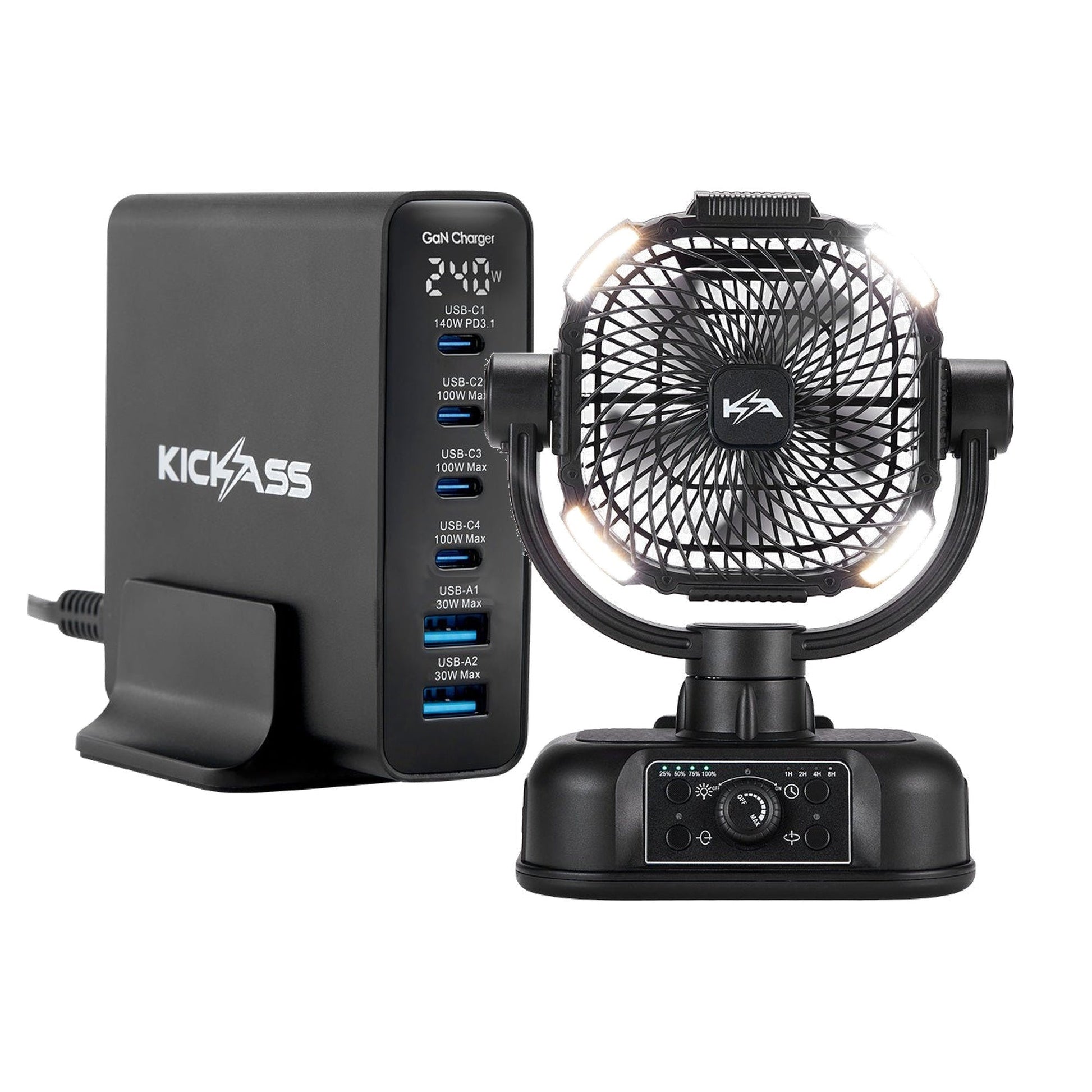 KickAss ProductsKickAss 240W GaN USB - C Charger + 360 Oscillating Camping Fan BundleKABUNDLE-FC240W-CAMPFAN