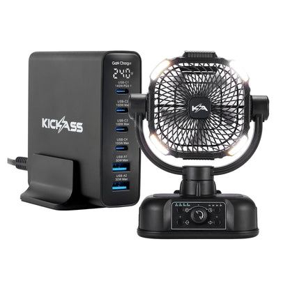 KickAss ProductsKickAss 240W GaN USB - C Charger + 360 Oscillating Camping Fan BundleKABUNDLE-FC240W-CAMPFAN