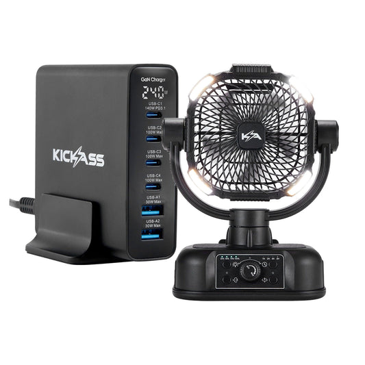 KickAss ProductsKickAss 240W GaN USB - C Charger + 360 Oscillating Camping Fan BundleKABUNDLE-FC240W-CAMPFAN