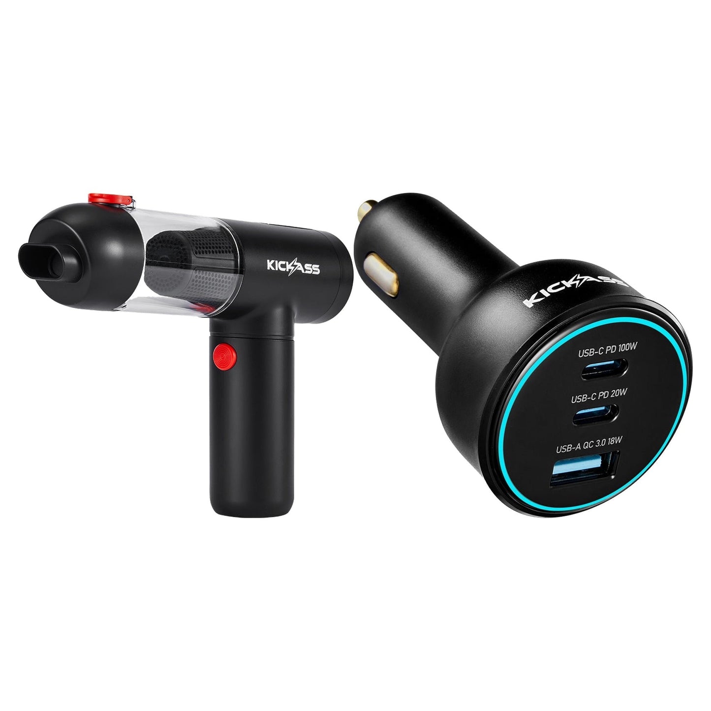 KickAss ProductsKickAss 4 - in - 1 Vacuum Cleaner + 100W USB - C/A Car Charger BundleKABUNDLE-FC100CAR-VAC4IN1