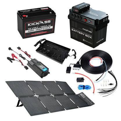 KickAss ProductsKickAss Battery Box with 25A DCDC Bundle with 120Ah AGM Battery, Wiring Kit, 22A Charger and 120W Solar BlanketKABUNDLE11