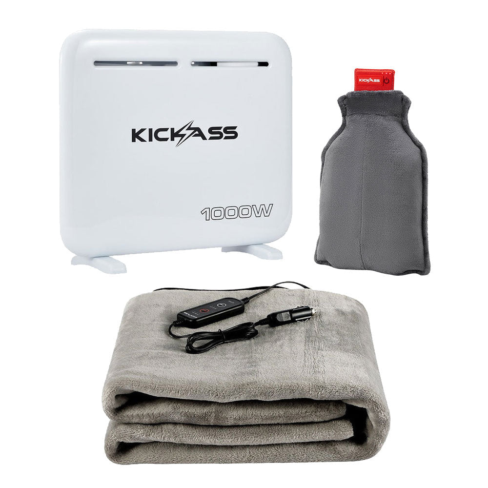 KickAss ProductsKickAss Electric Panel Heater 1000W Bundle with Cordless Body Warmer & 12V/24V Electric BlanketKA-HEATPAN1000W-BODYWARMER-BLANKET