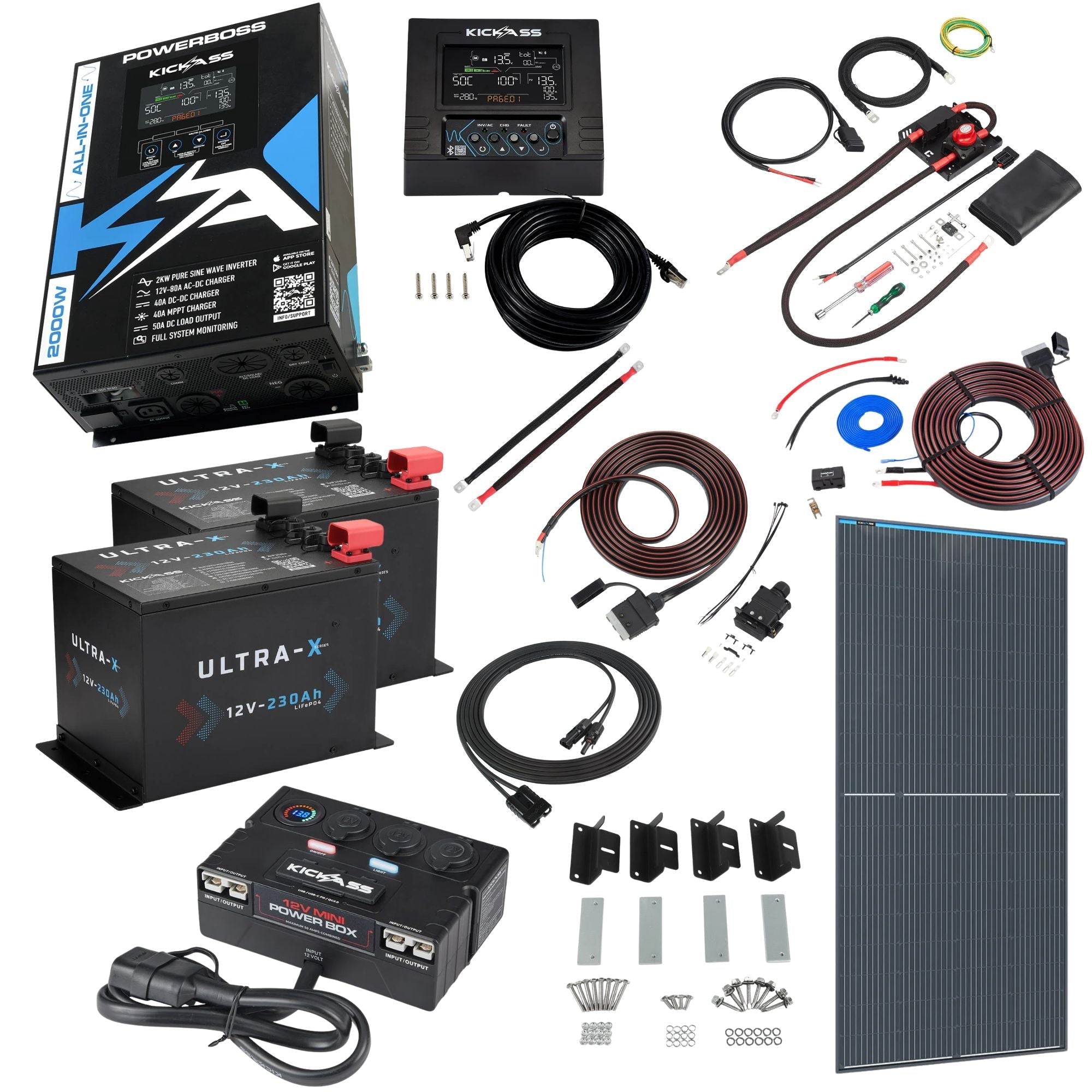 PowerBoss 2000W Off-Grid System 460Ah Battery & 250W Solar Kit ...