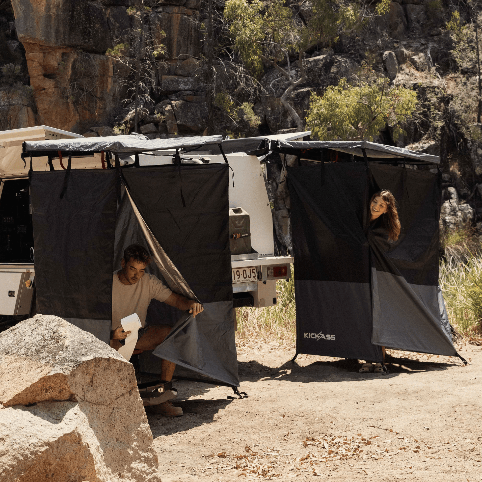 KickAss Premium LEFT Fold-Out Shower Tent Awning and Camping Change Room with LED lighting