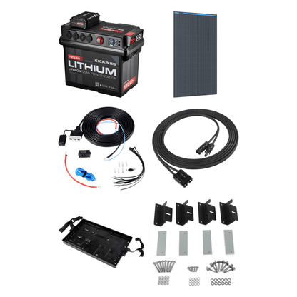 KickAss ProductsKickAss Smart 125Ah Lithium Battery Box Power Station Bundle with 170W Fixed Solar Panel, Wiring Kit & TrayKA-125AHLIT-25ADCDC-SOL170W-WIRING