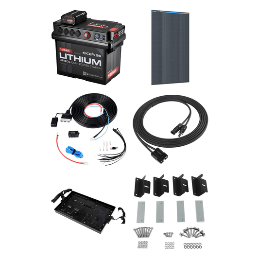 KickAss ProductsKickAss Smart 125Ah Lithium Battery Box Power Station Bundle with 170W Fixed Solar Panel, Wiring Kit & TrayKA-125AHLIT-25ADCDC-SOL170W-WIRING