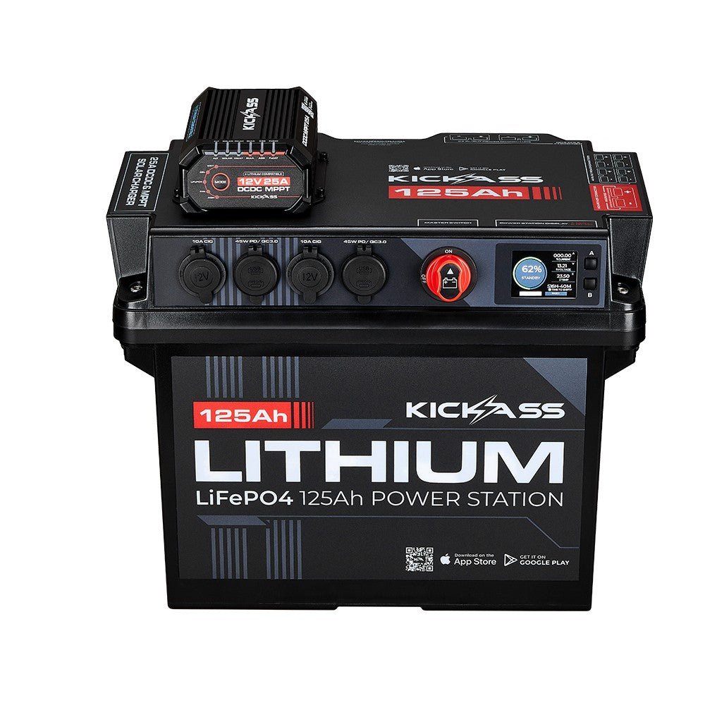 KickAss ProductsKickAss Smart 125Ah Lithium Battery Box Power Station with 25A DCDC Charger + Integrated BluetoothKAJBBOXLI125AH25A