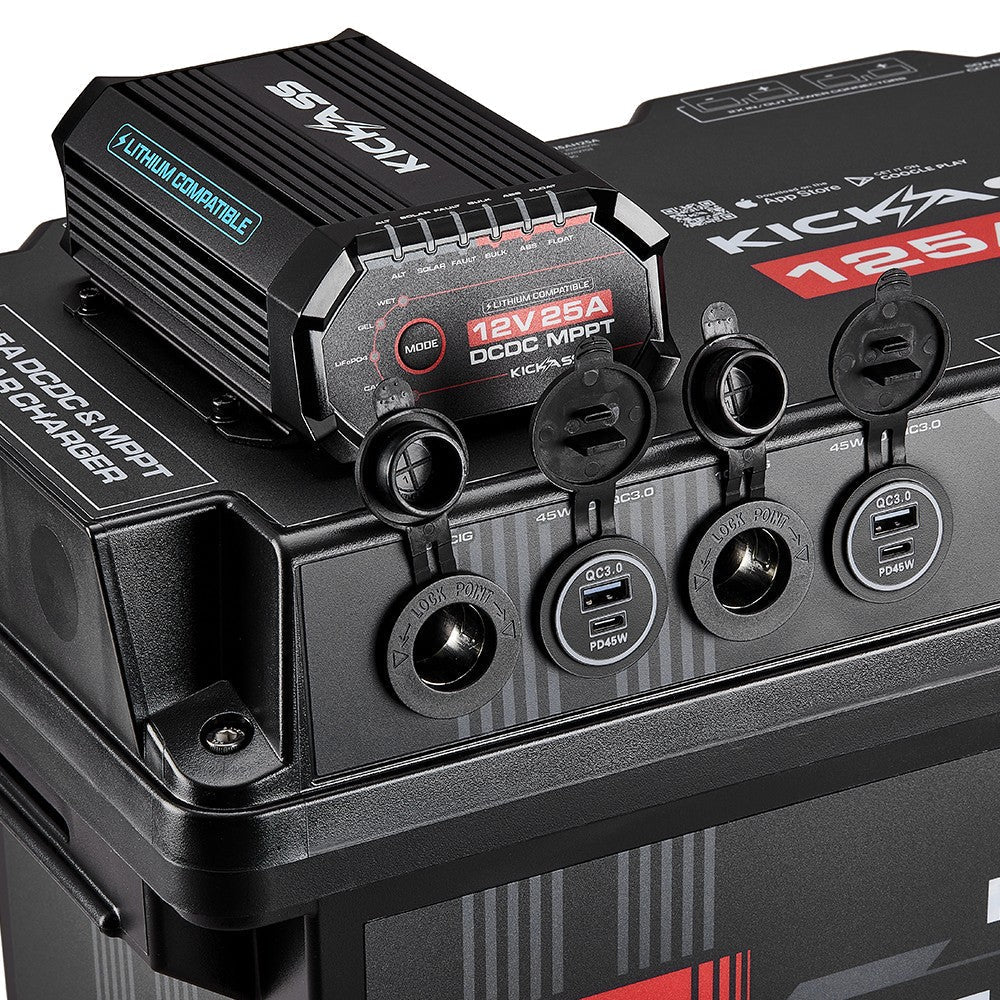 KickAss ProductsKickAss Smart 125Ah Lithium Battery Box Power Station with 25A DCDC Charger + Integrated BluetoothKAJBBOXLI125AH25A