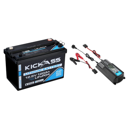 KickAss ProductsKickAss Smart 12V 120Ah Lithium Battery + 22A Smart Battery Charger BundleKA12120XLIONCHG22