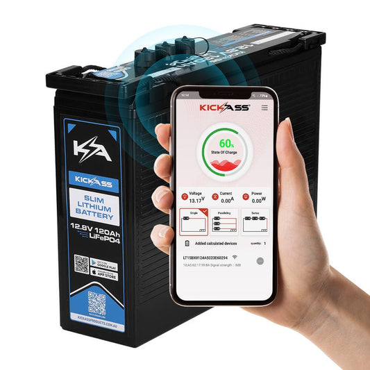 KickAss ProductsKickAss Smart 12V 120Ah Lithium Slimline Deep Cycle Battery LifePO4KA12120SLIM - LION