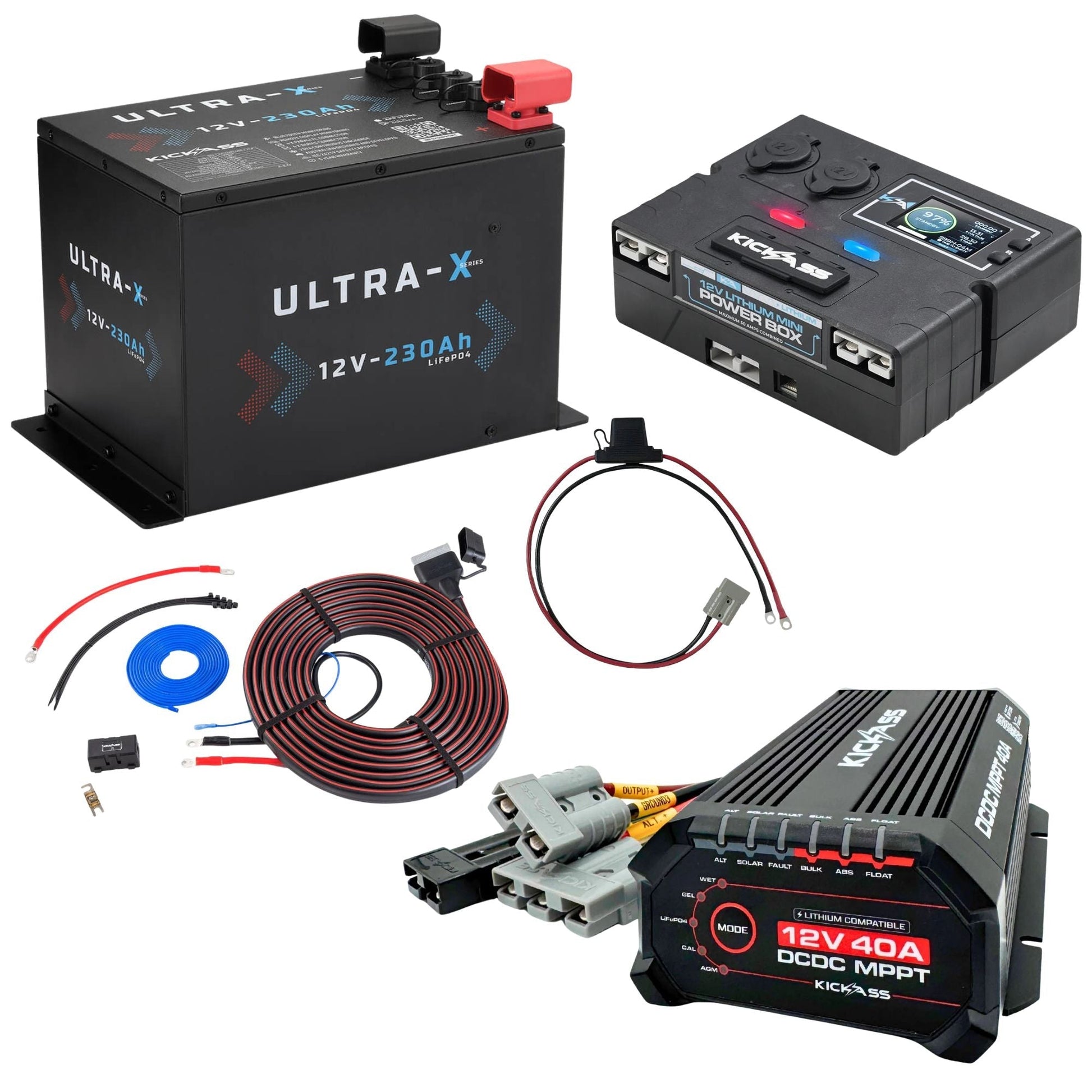 KickAss ProductsKickAss Smart 12V 230Ah Ultra - X Compact Lithium Complete Dual Battery Kit with Control Box, 40A DCDC Charger & WiringKASMART230UXCOMPDBK