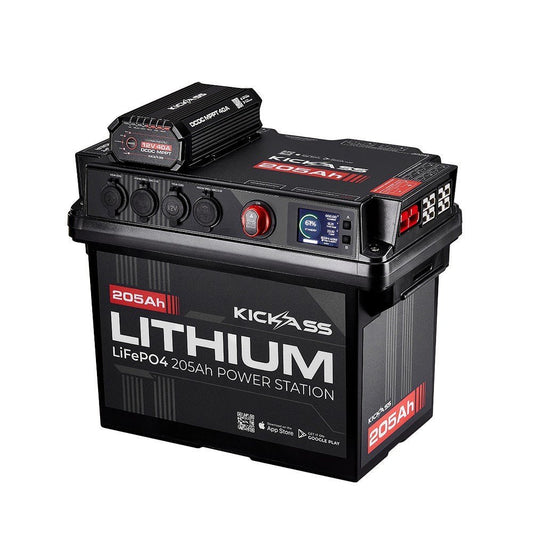 KickAss ProductsKickAss Smart 205Ah Lithium Battery Box Power Station Bundle with 240W Solar Panel, DCDC Wiring Kit & TrayKA-205AHLIT-DCDC-SOL-WIRING