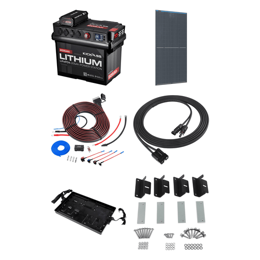 KickAss ProductsKickAss Smart 205Ah Lithium Battery Box Power Station Bundle with 250W Fixed Solar Panel, DCDC Wiring Kit & TrayKA-JBBOXLI205AH40A-SOL250W-WIRING