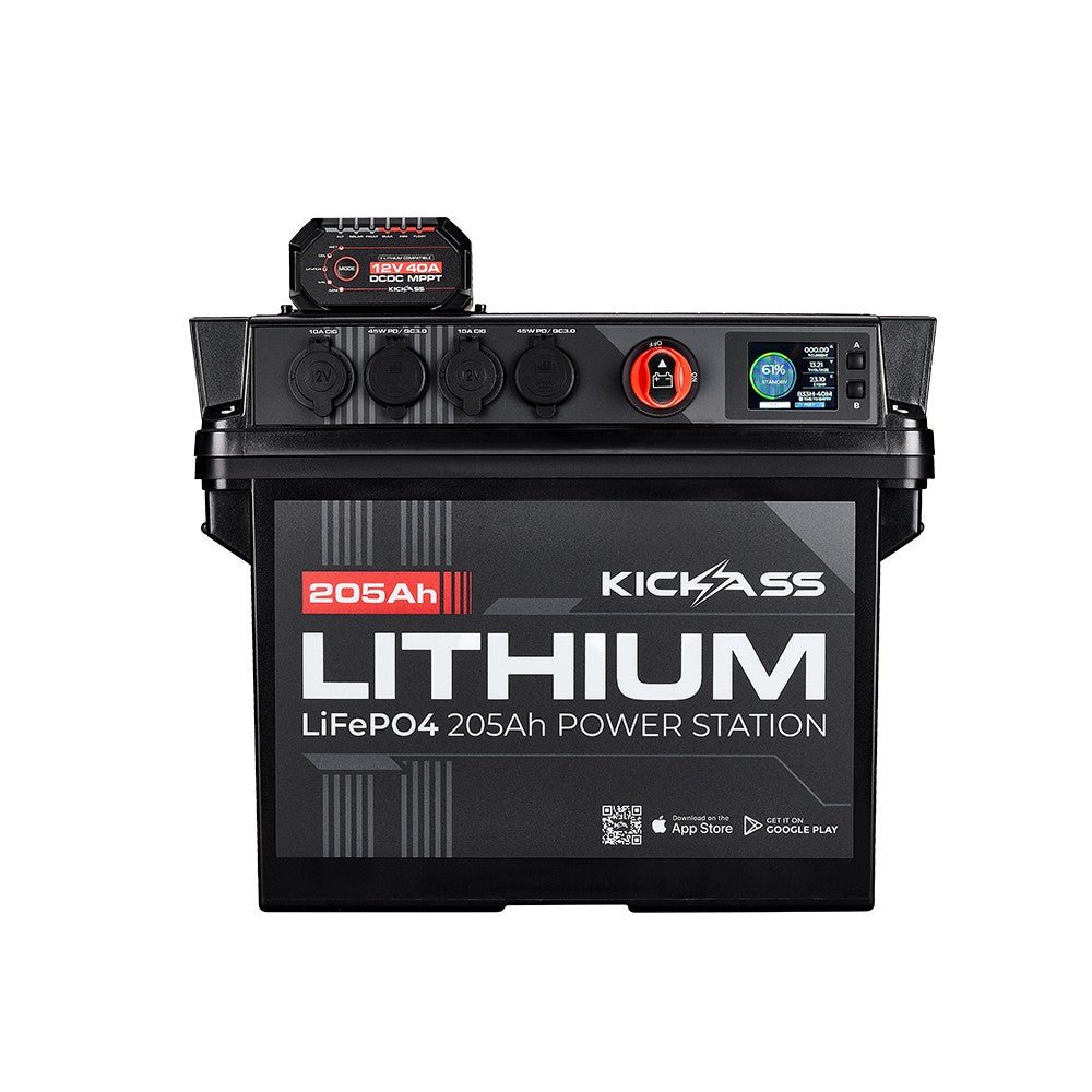 KickAss ProductsKickAss Smart 205Ah Lithium Battery Box Power Station with 40A DCDC Charger + Integrated BluetoothKAJBBOXLI205AH40A