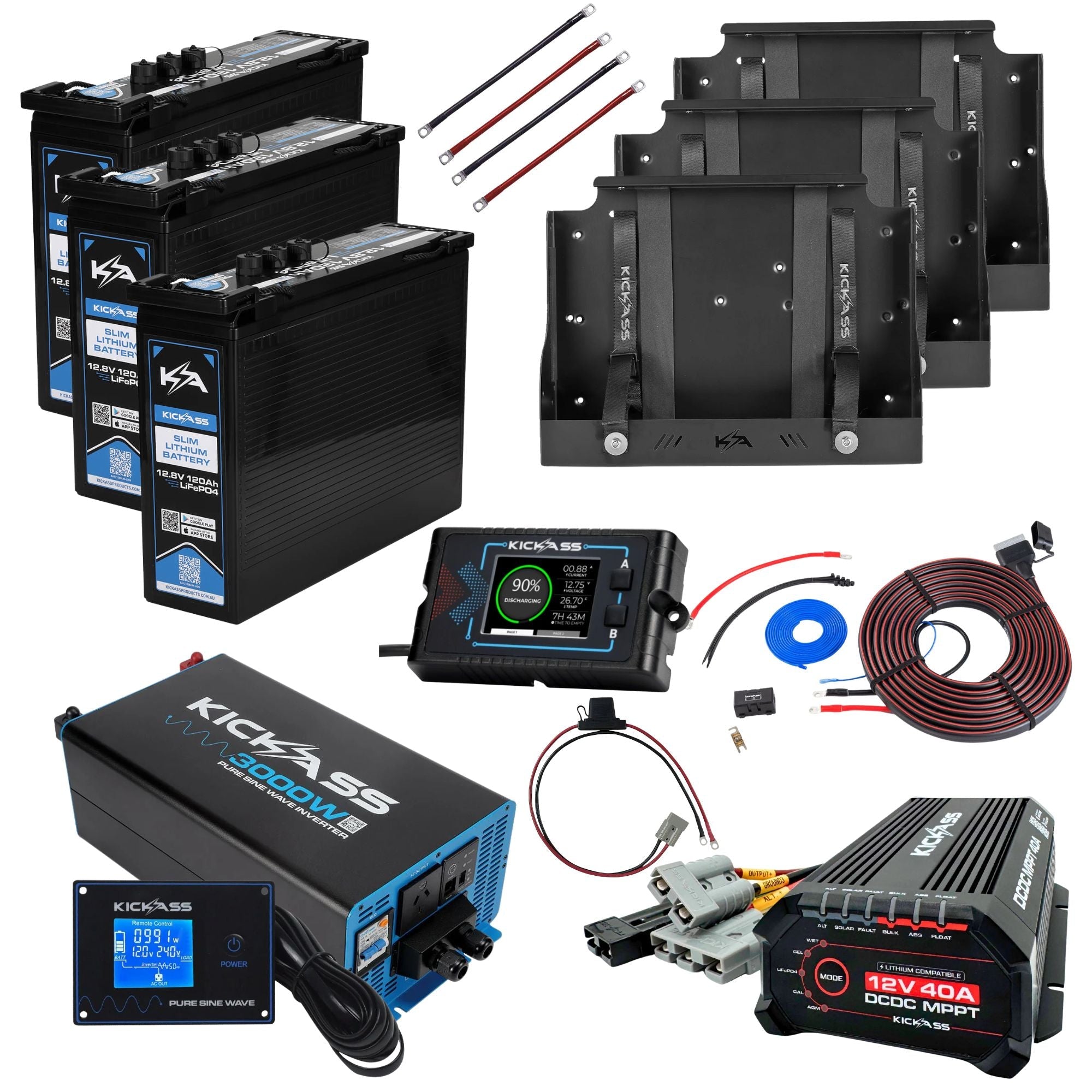 Triple 12V 120Ah Slimline Lithium Kit w/ 3000W Inverter & 40A DCDC ...