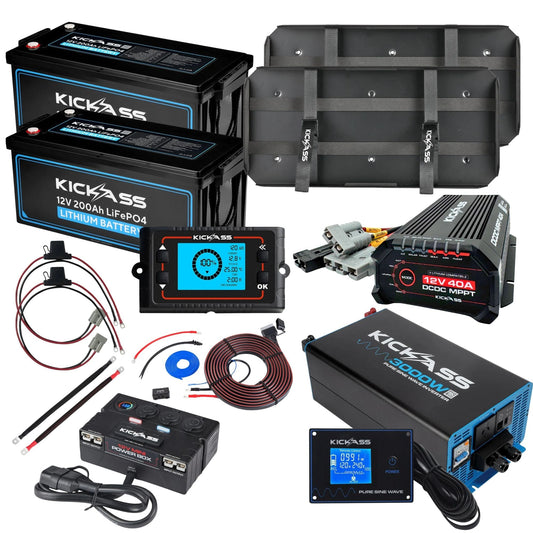 KickAss ProductsKickAss Twin 12V 200Ah Lithium Dual Battery Kit with 3000W Inverter, 40A DCDC Charger & Control Box - 400Ah Total CapacityKA - 12V - 400 - 3000 - CB - KIT