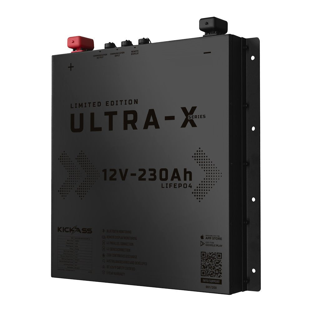 KickAss ProductsKickAss Ultra - X 230Ah 12V Deep Cycle Lithium Battery - Slimline BLACK EDITIONKA12230SLIMX - LION - BB