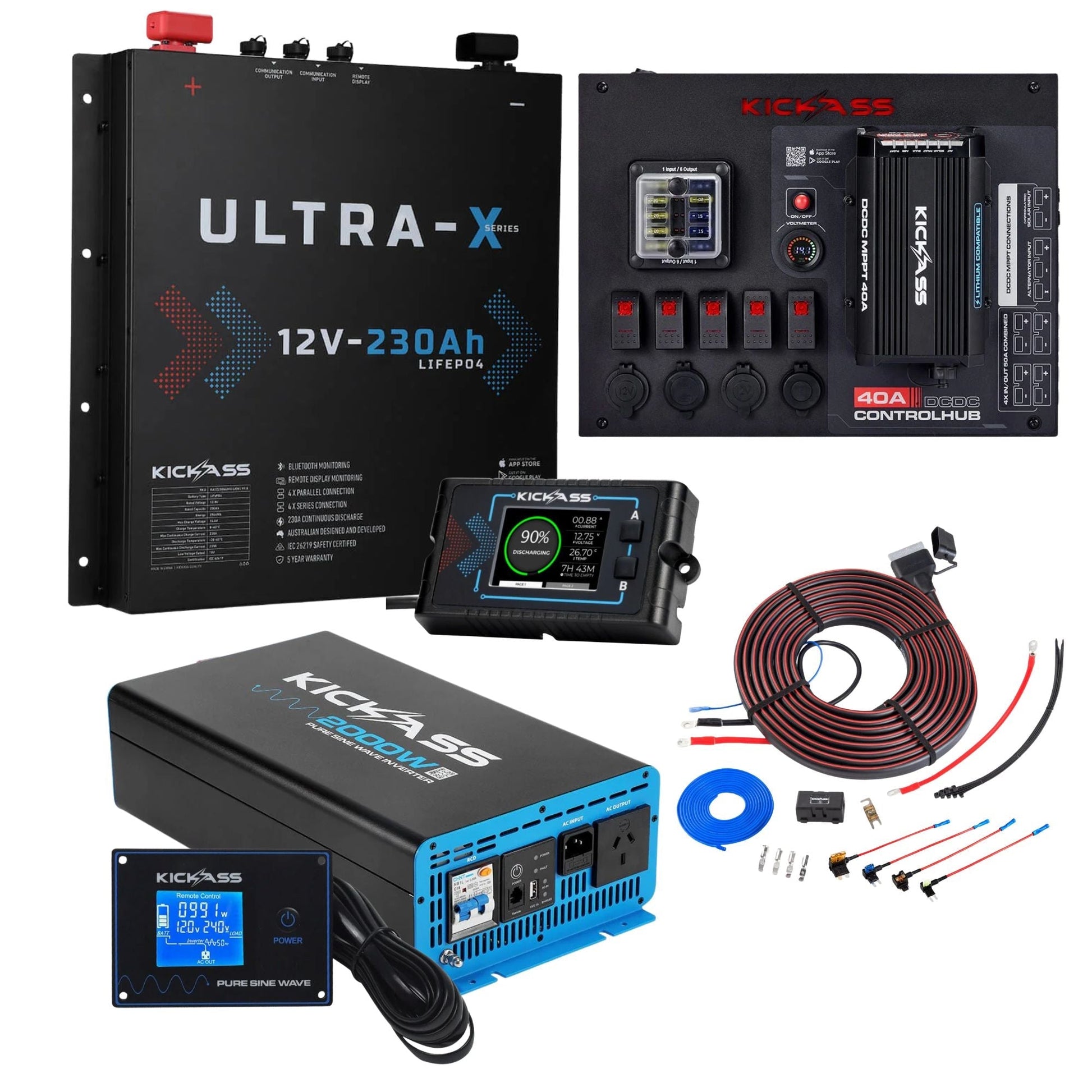 KickAss ProductsKickAss Ultra - X 230Ah Slimline Lithium Complete Dual Battery Kit with Control Hub & 2000W InverterKACTRLHUB230X-40A-COMPLETEKIT