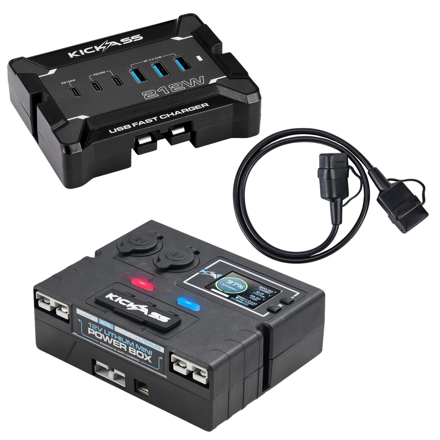 KickAss ProductsKickAss USB Fast Charger with 12V Control Box & Extension Lead KitKAUSBEXTLCDCTRL
