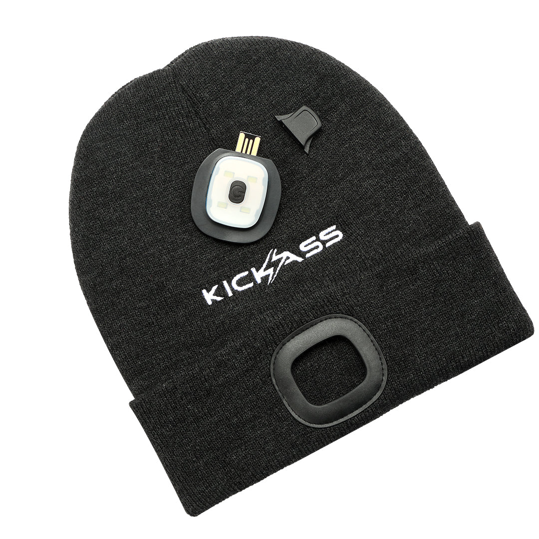 KickAss Rechargeable LED Light Beanie in Grey