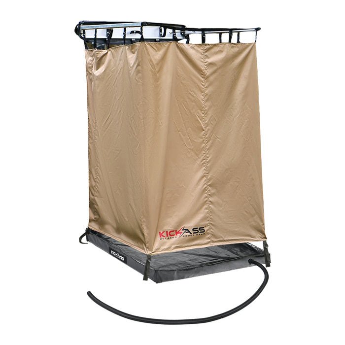 KickAss Instant Ensuite Camping Shower Tent Awning & Shower Base Bundle