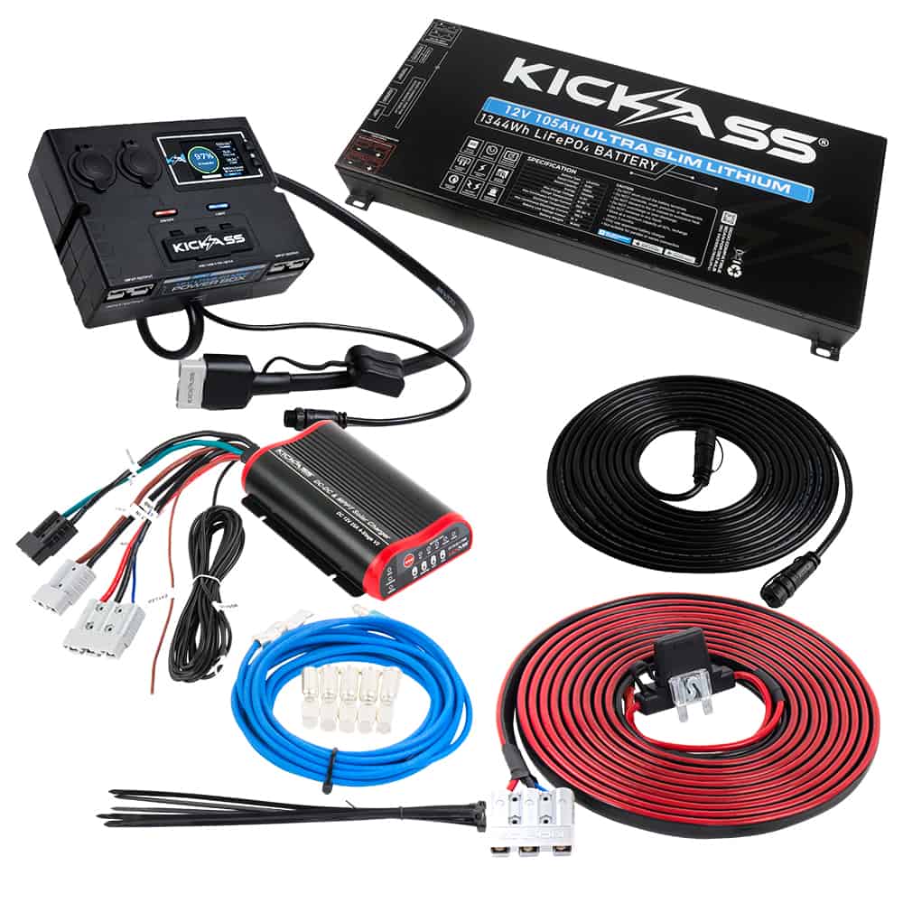 KickAss Portable 12V Ultra Slim Lithium Battery Box & 120Ah Lithium Battery Complete Package