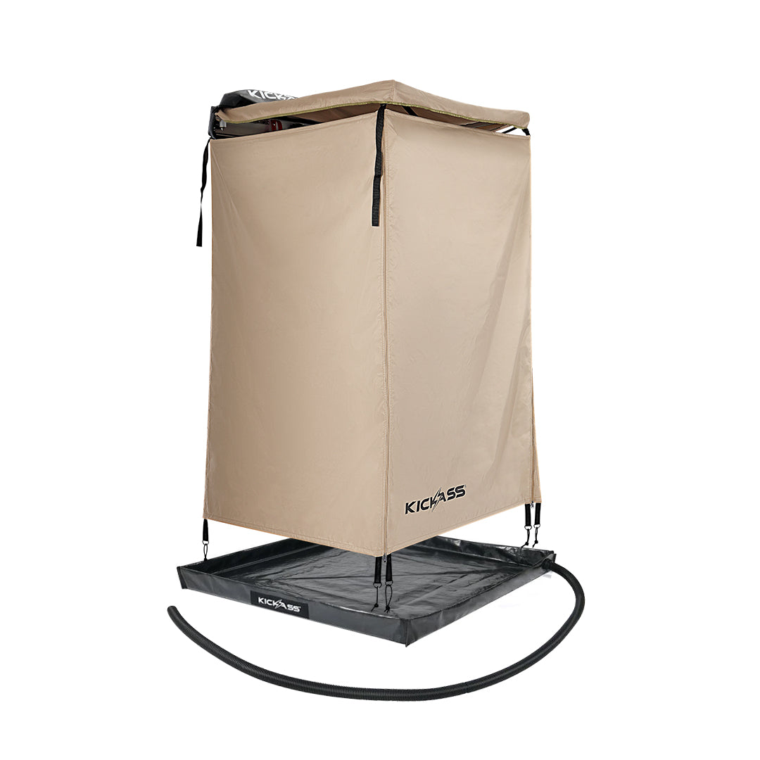 KickAss Premium Shower Tent Awning with Roof & Shower Base Bundle