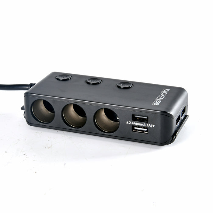 KickAss 3 Way Cigarette Socket Splitter with USB Ports - KickAss Products USA