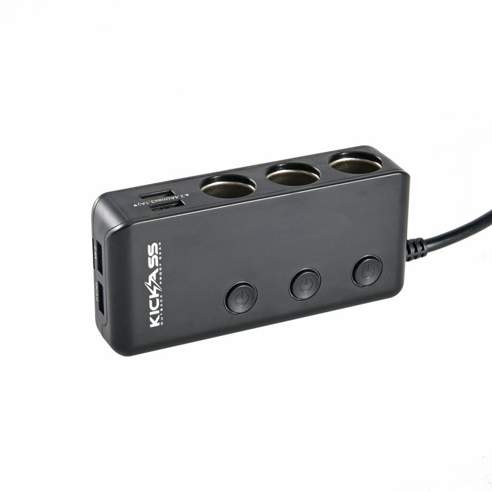 KickAss 3 Way Cigarette Socket Splitter with USB Ports - KickAss Products USA